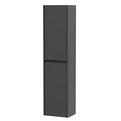 Hudson Reed NPH2262 Havana Modern Bathroom Wall Hung 1 Door Tall Bathroom Storage Unit, 350mm, Woodgrain Graphite Grey