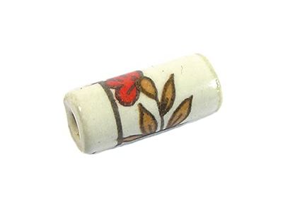 INNSPIRO Perle céramique cylindre décoré blanc avec dessin brun et rouge diam. 8x18mm. 50u..