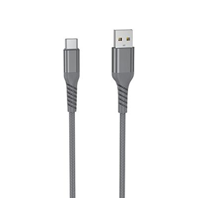 WE USB naar USB-C kabel, zeer robuust, gevlochten nylon en Kevlar, 1 m, MFi-gecertificeerd, opladen en synchroniseren van gegevens, grijs