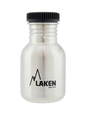 LAKEN Garrafa de aço inoxidável com tampa de rosca, preta e boca larga de 350 ml, aço