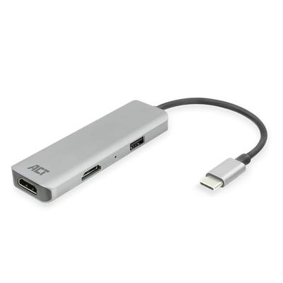 ACT USB C HDMI Adapter with Aluminium Housing, 4K@30Hz Dual HDMI, USB 3.0 Port 5Gbps, to Connect 2 Additional Monitors - AC7013