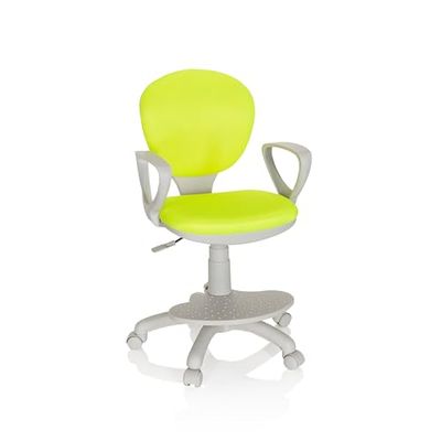 hjh OFFICE 671011 Chaise de Bureau pour Enfant Kid Colour G1 Fauteuil pivotant avec Repose-Pieds et Assise réglable en Hauteur, Ergonomique, Tissu Vert/Gris