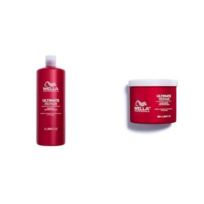 Wella Professionals ULTIMATE REPAIR Shampoo Professionale 1L e Conditioner Professionale Idratante 500ml per Capelli Danneggiati