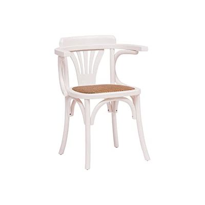 Biscottini accoudoirs 76 x 42 x 43 cm Salle à Manger Bois Finition Blanc Vieilli | Chaise de Cuisine Assise en rotin, Media