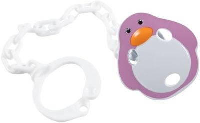 Attache-tétine pour bébé en plastique, sans BPA, lavable et réutilisable en forme de pingouin avec chaîne