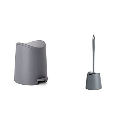 TATAY Bathroom Trash Bin with Stainless Steel Pedal, 3L Capacity, BPA Free, Black. Measures 17,5 x 22,5 x 25 cm. & Toilet Brush WC-Standard, Polypropylene, Anthracite Grey, One Size