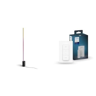 Philips Hue White and Color Ambiance Gradient Signe, Lampada da Terra LED, Smart, Bluetooh, Nera & Telecomando Dimmer Switch, Controllo illuminazione Smart, Bianco, Versione 2021