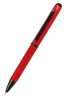 Onlinen Hexagon Stylus Red Hexagonal Ballpoint Pen Made of Aluminium, Replaceable D1 Refill, Blue Ink Colour, Pen with Touchpen, Pack of 1