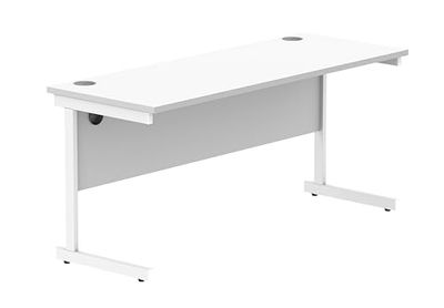 Office Hippo Essentials rectangulaire avec Gestion des Ports de câble d'ordinateur pour Le Lieu de Travail ou la Maison, Bureau à Domicile, Cadre Blanc Arctique/Blanc, W160 x D60 x H73cm