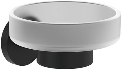 Villeroy & Boch Jabonera Elements Tender, jabonera para montaje en pared, soporte para jabón de vidrio satinado y zinc, redondo, Negro mate