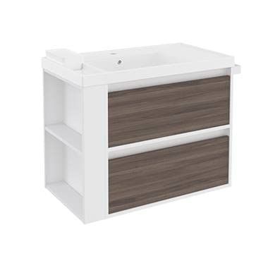 Bath+ - Mueble de baño con 2 cajones y lavabo de resina bsmart fresno/blanco/blanco