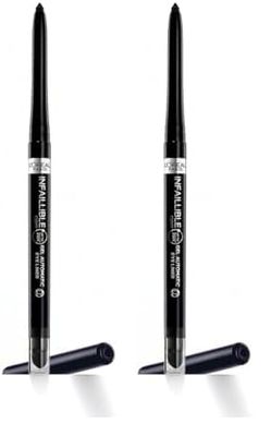 L'Oréal Paris Matita Automatica in Gel Infaillible 36H Grip Liner, Tratto Sfumabile a Lunga Tenuta, Waterproof, Formula in Gel, Tonalità: 01 Intense Black (Confezione da 2)