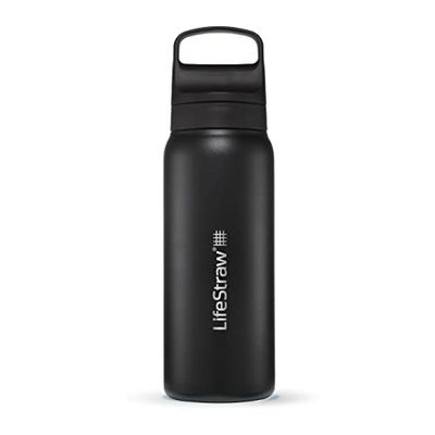 LifeStraw Go Series — Gourde filtrante en inox 700ml pour les voyages et l’utilisation quotidienne. Élimine les bactéries, les parasites et microplastiques, améliore le goût, Nordic Noir (noir)