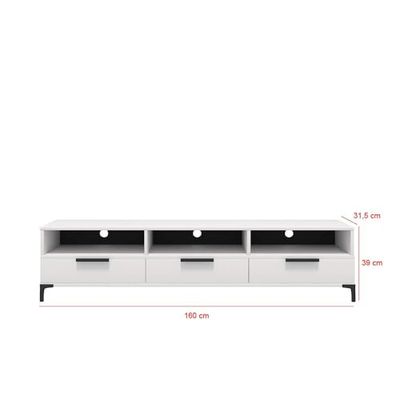 Selsey RIKKE - Meuble TV/Banc TV (Blanc Mat/Blanc Brillant, 160 cm, sans LED)