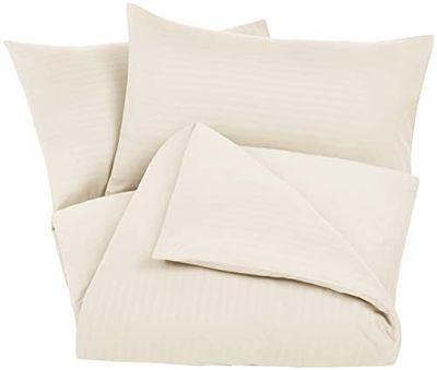 Amazon Basics 3 unidades conjunto de roupa de cama com capa de edredão de microfibra e 2 fronhas de almofada - 230 x 220 cm, bege, sólido