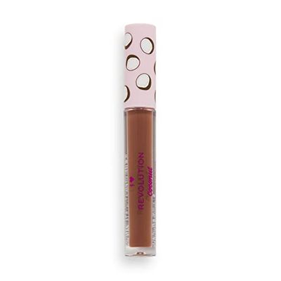 I Heart Revolution, Tasty Coconut Lipgloss, formula idratante e non appiccicosa al profumo di cocco, Coconut Cookie, Brown 2,2ml