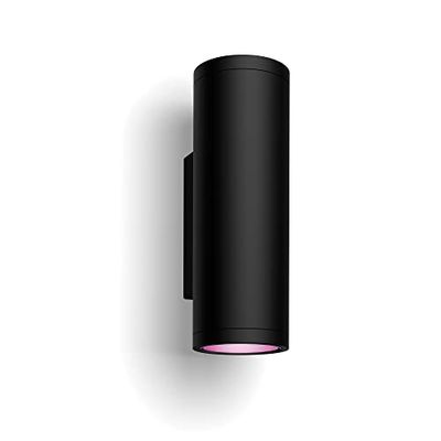 Philips Hue White and Color Ambiance Appear Lampada da Parete Smart LED, per Esterni, Doppia Illuminazione Sopra/Sotto, LED Integrato, 8W, Nera, confezione da 2