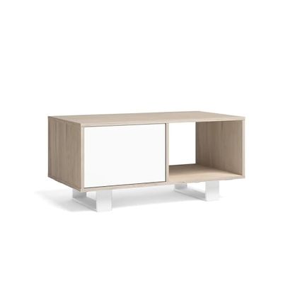 Skraut Home | Stolik kawowy z drzwiami| 92 x 50 x 45 cm | Jadalnia | Model Wind| Kolor dąb/biały