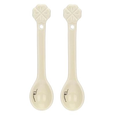 THUN, Set of 2 Porcelain Teaspoons, Gift Idea for Home and Kitchen, 15 x 2 cm
