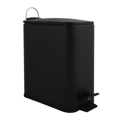 Spirella, Poubelle à pédale 5 litres, Modèle Erik, Rectangulaire, Fermeture Douce et silencieuse grâce au système Slow Close, Utilisation sécurisée avec des pédales antidérapantes, Noir Mat