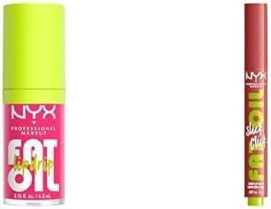 NYX Professional Makeup Fat Oil Lip Drip Lip Gloss, Missed Call & Fat Oil Slick Click Lip Balm, No Filter Needed, Bundle Pack