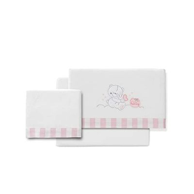Draps en Flanelle pour Minicuna Honey Bear blanc et rose