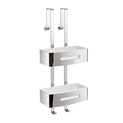 Gedy | Poseidon Porte-douche rectangulaire double en acier, finitions chromées et blanches, dimensions 58,4 x 24 x 18,7 cm et poids 2,16 kg