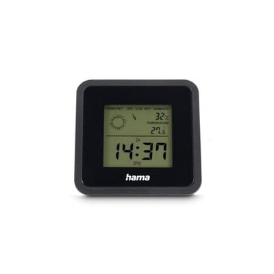 Hama Digitale thermometer/hygrometer voor gebruik binnenshuis ("Borneo", meet temperatuur, luchtvochtigheid, tijd, wekherhaling, binnenklimaat), zwart