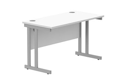Office Hippo Essentials rectangulaire avec Gestion des Ports de câble d'ordinateur pour Le Lieu de Travail ou la Maison, Bureau à Domicile, Blanc Arctique, Cadre argenté, W120 x D60 x H73cm