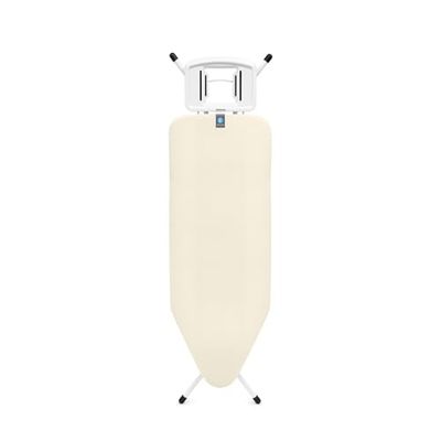 Tabla de Planchar Brabantia C, 124x45cm - Ecru | 100% algodón Comercio Justo | Tabla de Planchar Estable y Grande | Plegable, Altura Ajustable, Soporte para Plancha Vapor | Cert. Comercio Justo y C2C