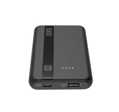 Cellularline - Power Bank 5000 - Capacità: 5000mAh - Input: 1xUSB-C 10.5W - Output: 1xUSB 12W - Celle: Li-ion Battery - LED luminosi indicano carica residua - Nero