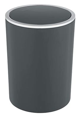 WENKO Cubo de basura con tapa abatible Inca, 5 litros de capacidad, papelera para el cuarto de baño de invitados, cubo de plástico para la basura de la cocina, sin BPA, Ø 18,5 x 25,5 cm, antracita