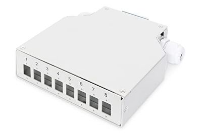 DIGITUS LWL splice box - top-hat rail mounting - 8 port - for LC duplex couplings - metal housing