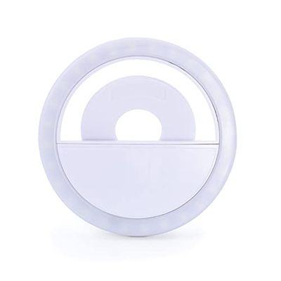 APM 572013 - Mini Ring Light pour Smartphone - Anneau Lumineux avec 20 LED - Lumière Photo Charge Micro-USB - Selfie Ring Light sous Forme de Pince - Batterie 60 MAH - Léger - Blanc
