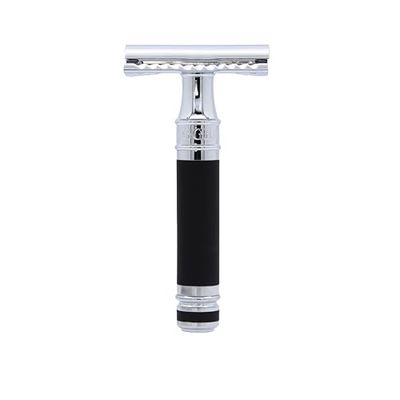 Edwin Jagger DES86RCBLAMZ Short Handled Classic Double Edge Manual Eco-Friendly and Reusable Safety Razor for Men and Women for Shaving cream or Soap Fits All DE Razor Blades (Black Rubber Coated)