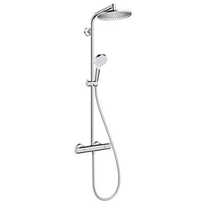 hansgrohe Crometta S - Colonna doccia a risparmio idrico (EcoSmart) con miscelatore termostatico, Sistema doccia (240 mm) con rubinetto, doccetta, tubo, asta e soffione doccia tondo, cromo, 27268000