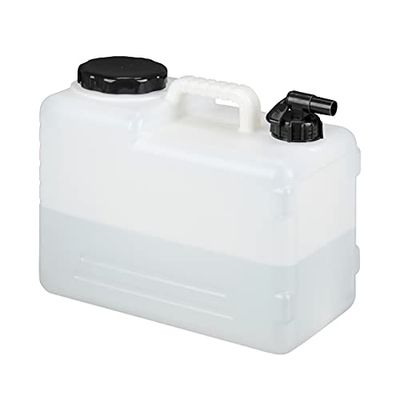 Relaxdays jerrycan met kraan, 15 liter, BPA-vrij, schroefdeksel, met handgreep, camping waterjerrycan, wit/zwart