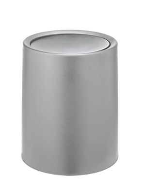 WENKO Poubelle à couvercle basculant Atri, 6 litres, poubelle salle de bain à couvercle en plastique et seau intérieur, housse pour des sacs poubelle invisibles, (L/P x H) : Ø 21 x 25,5 cm, gris