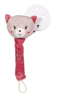 GIPSY TOYS – PELUCHE ACCROCHE-TETINE CHAT – GAMME « BAMBOO » - 13 CM S/CARTE – ROSE ET GRIS– 1ER AGE