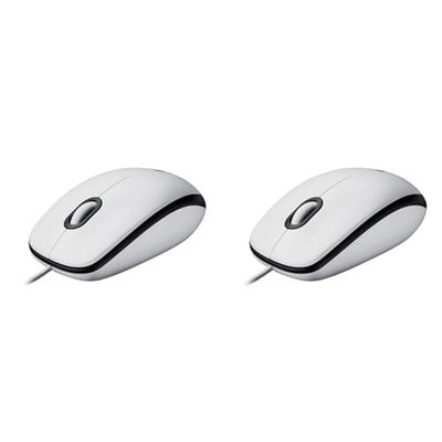 Logitech M100 Wired USB Mouse, 3-Buttons,1000 DPI Optical Tracking, Ambidextrous, Compatible with PC, Mac, Laptop - White (Pack of 2)