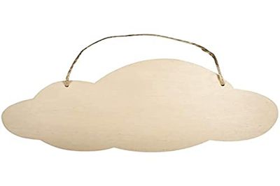Rayher Nuvem madeira para pendurar, personalizável, com corda juta, 40 x 20 cm, 62847505