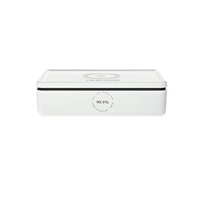 Sanitair-box met UV-C led, draagbaar, doodt 99,9% bacteriën af, draadloze oplader voor smartphone