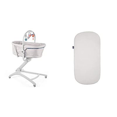 Chicco Baby Hug 4 In 1 Sdraietta Neonato Rialzata, Seggiolone Pappa E Sedia Da Tavolo, Beige, 85 x 60 x 122 Cm & 00079606100700 Baby Hug-Materasso 4 in 1, Colore: Bianco 4 unità (Confezione da 1)