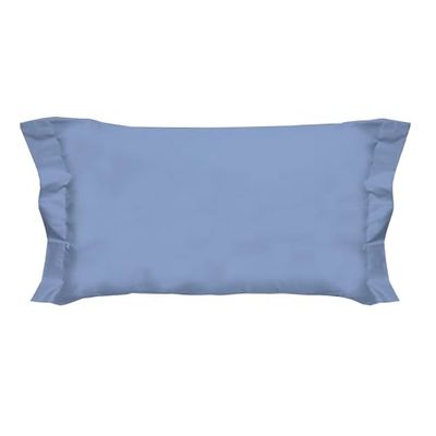 PENSIERI DELICATI Paire de taies d'oreiller 52 x 82 cm avec Finition à Deux Volants de Couleur Unie, 100% Coton, fabriquée en Italie, Couleur Bleu Clair
