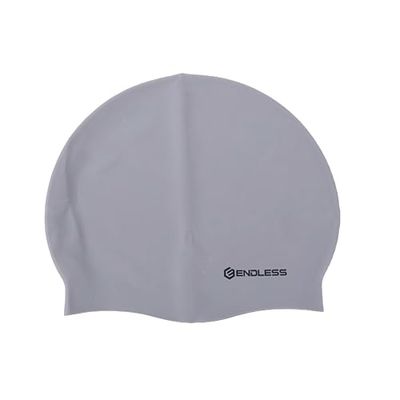Endless EL1019 Classic Comfortable Plain Silicon Swimming Cap | Silver | Material : Silicon | Elastic Waterproof Swimming Cap for Long and Short Hair with Thicker Edge | for Adults, Women and Men