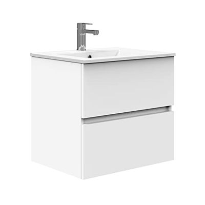 Baikal Mueble de Baño Onyx. Suspendido en Pared, con Lavabo cerámico. Varios Acabados y Medidas. Mueble Montado. 2 CAJONES 50 Blanco