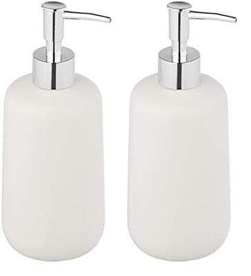 Allstar Dispensador de jabón Olinda con Forma cónica, dispensador de jabón de Mano en Acabado Mate, Fabricado en cerámica, Cabezal de Bomba Plateado, Capacidad 500 ml, 8 x 20 x 7,7 cm, Color Blanco