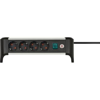 Brennenstuhl ALU-Office-Line regleta enchufes de Aluminio para Escritorio con 4 Tomas de Corriente (regleta de Mesa, Cable de 1,8m, Interruptor Iluminado)