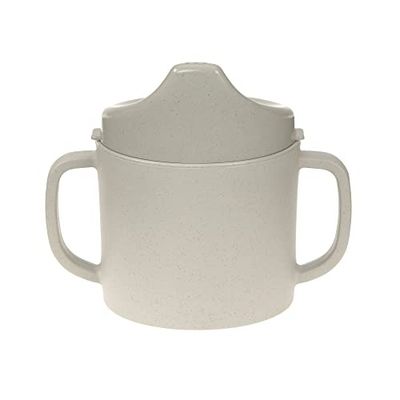 LÄSSIG Children's Learning to Drink Cup with Handle and Removable Lid 150 ml/Sippy Cup Plain Warm Grey