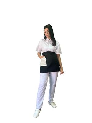 Grembiule da Cucina Personalizzato con Tasca Fantasia per Uomo e Donna Impermeabile Grembiuli per Bar Barbecue Giardino, Ristorante Ricamo Gratuito (Nero - Bianco)